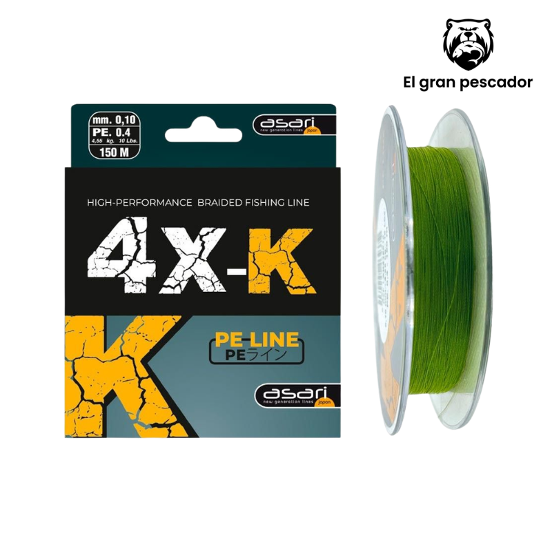 Trenzado Asari 4X-K Verde 150m 0,18mm 11,36kg