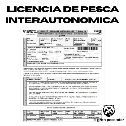 Licencia de pesca Interautonomica 1 Año