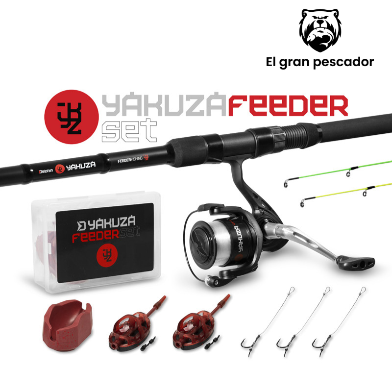 Combo Feeder Caña 3,60m, Carrete + Hilo, Anzuelos y Cebadores