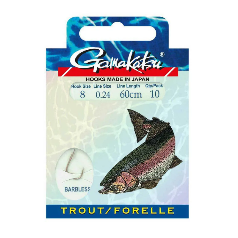 Anzuelos Gamakatsu Trout Barbless Nº 5-0.24mm 120cm 10pcs