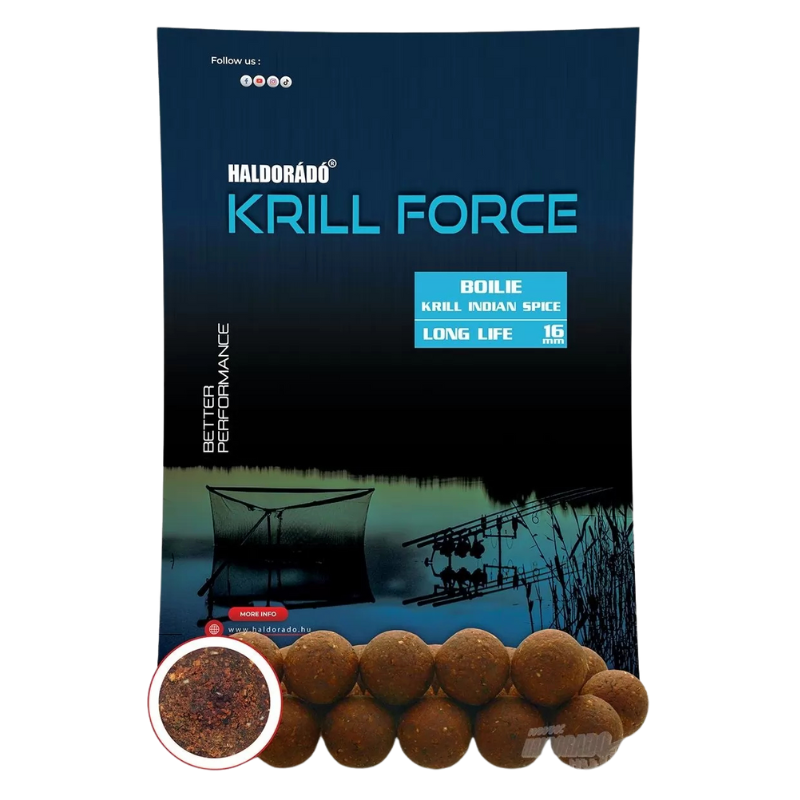 Haldorado Boilie Krill Force Long Life de 16 mm - Krill Indian Spice