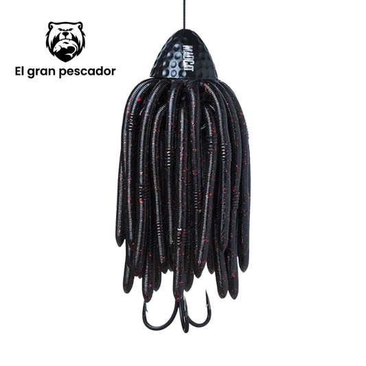 Madcat Worms Teaser 200gr 35cm 100kg 2/0 Lombriz Negra Purpurina Roja