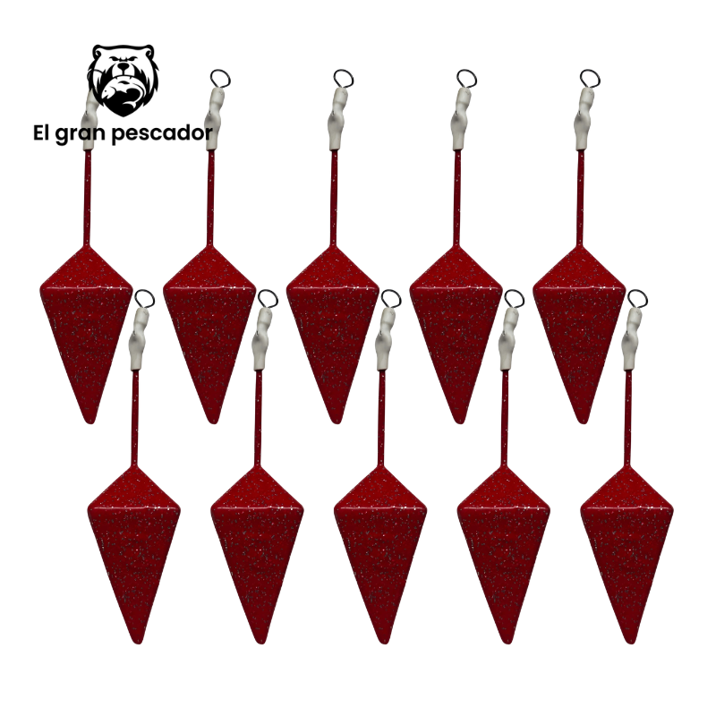 Oferta 10 Plomos Surfcasting Piramide Belga 130g Rojo Brillo