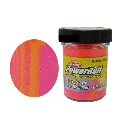 Berkley PowerBait Pasta Trucha Naranja y Rosa Cheso Natural Scent Glitter