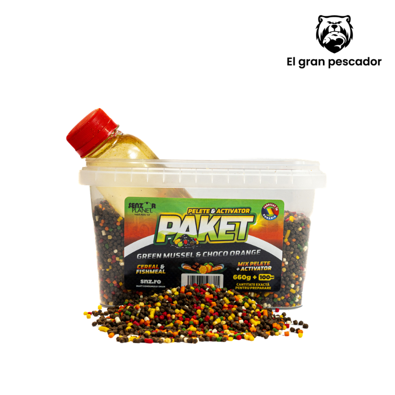 Senzor Planet Paket Mix Pellet Feeder 2mm 660g + Activador Green Mussel Choco Orange