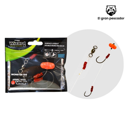 Wizard Surface Livebait Double Mono Rig 80cm 6/0+8/0 Specimen